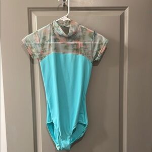 Blue and Pink Dance Leotard with High Neckline